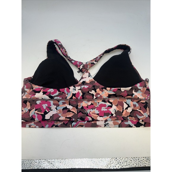 Athleta Plunge Sports Bra Women's Large Flowers Padded Cup Pullover - Picture 5 of 5